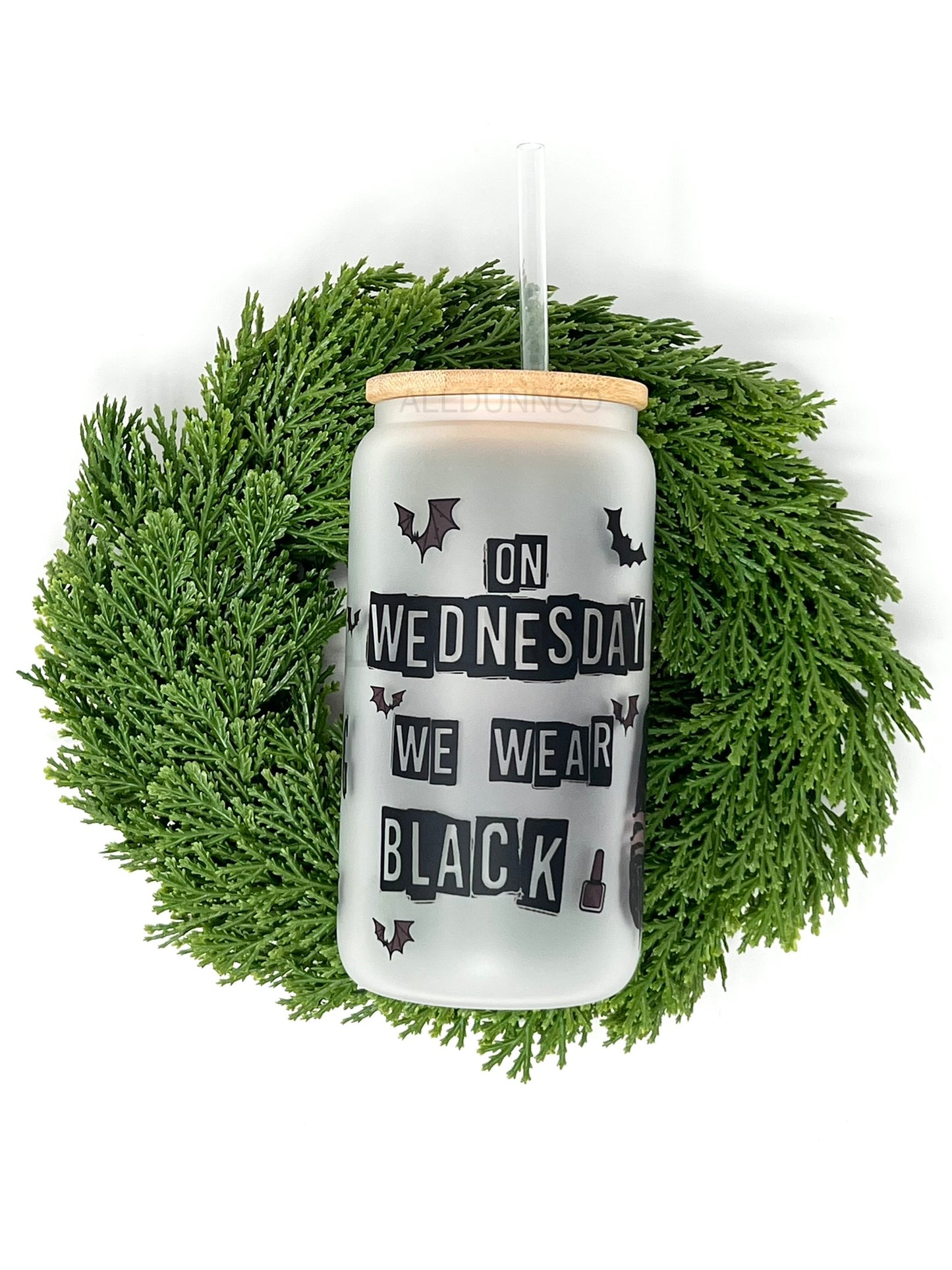 Wednesday Sublimation Libbey Glass Can | 18oz Wednesday Frosted Glass Cup