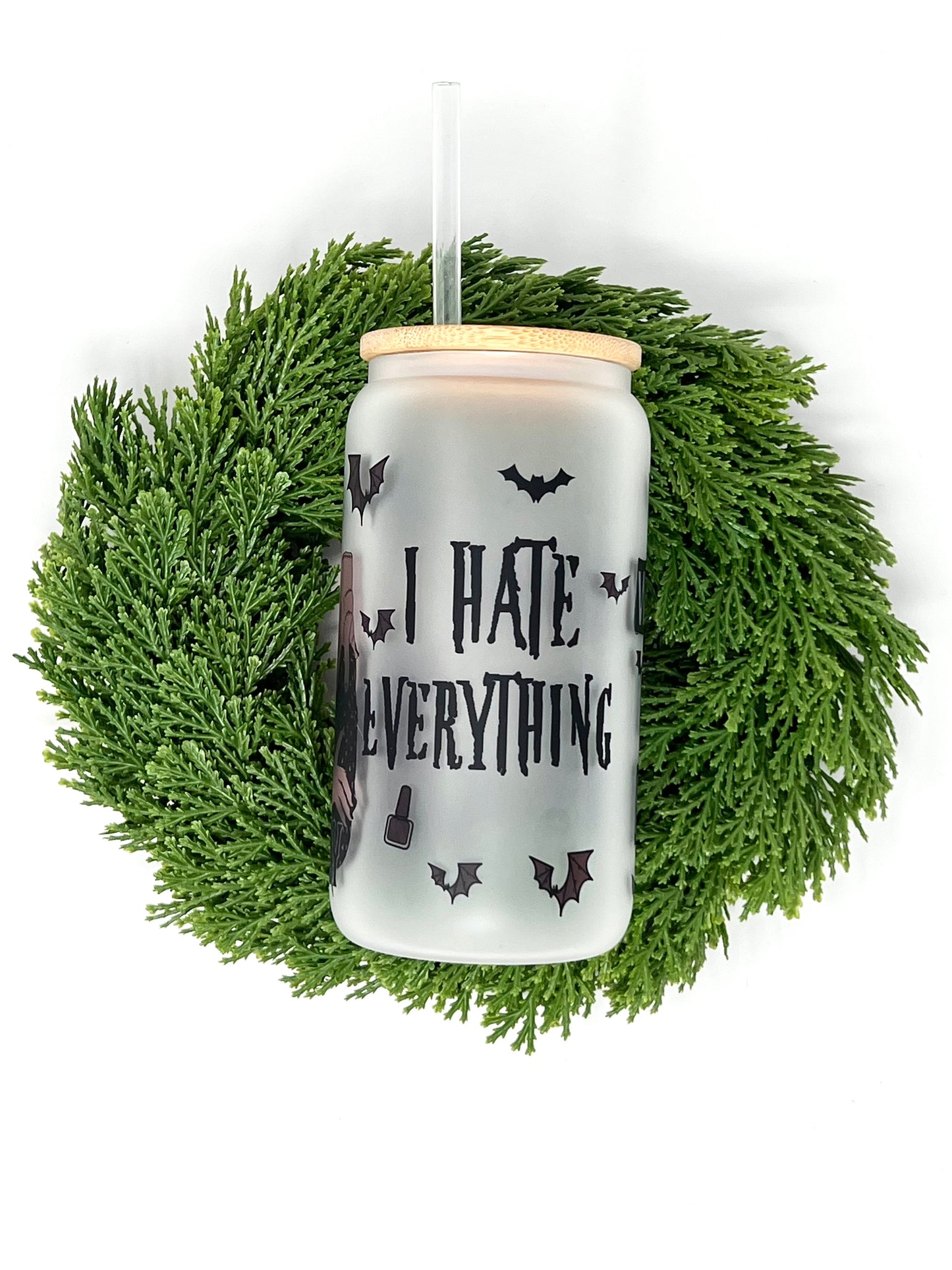 Wednesday Sublimation Libbey Glass Can | 18oz Wednesday Frosted Glass Cup