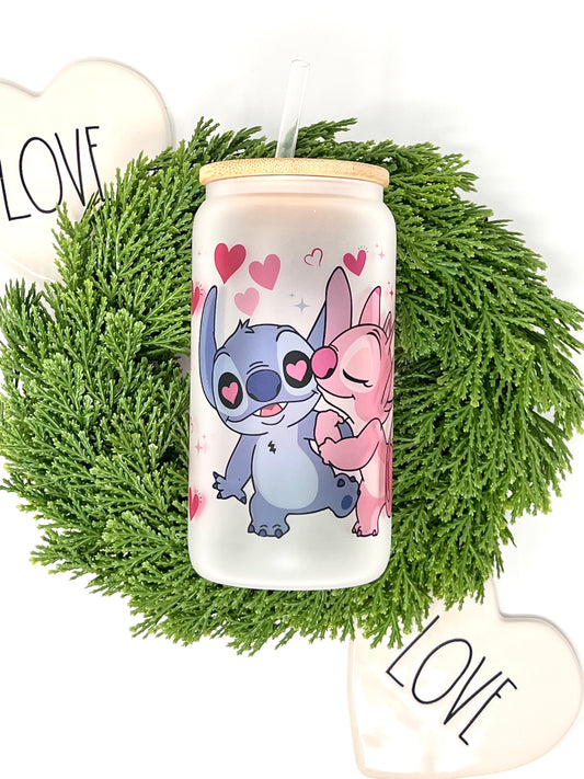 Lilo & Angel Valentine's Day Libbey Glass Can/ Glass Cup