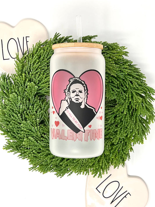 Michael Myers Valentine Libbey Glass Can/Glass Cup