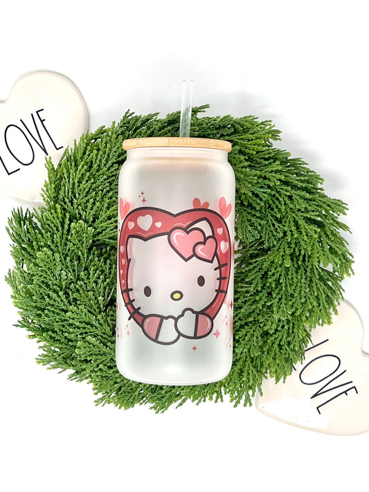 Hello Kitty Valentine's Day Libbey Glass Can/ Glass Cup